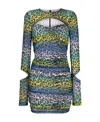 Ganni Printed Mesh Cutout Mini Dress In Green
