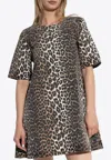 Ganni Leopard Print Mini Dress In Multi