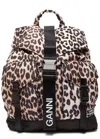 Ganni Leopard Printed Drawstring Backpack In Multi