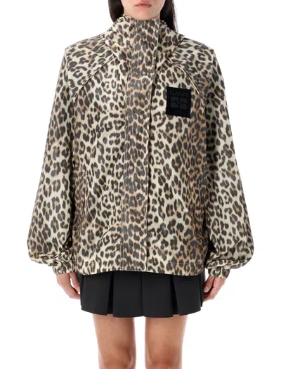 GANNI GANNI LEOPARD PRINT NYLON JACKET