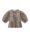 Ganni Multicolor Blouse With Front Tie Closure And All-over Leopard Motif In Cotton Woman In Multicolor