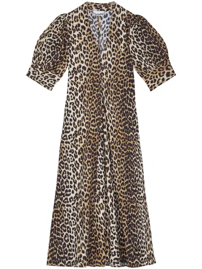 Ganni Women Organic Cotton Maxi Dress In Animal Print