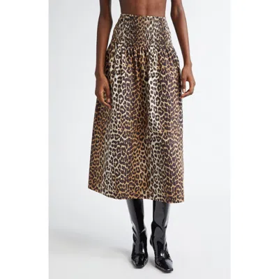 Ganni Leopard Print Denim Maxi Skirt In Animal Print