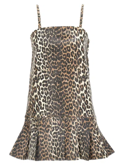Ganni Leopard Print Organic Denim Dress In Animal Print