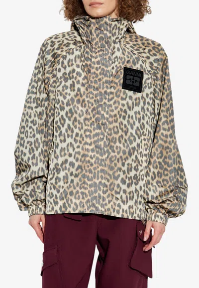 Ganni Leopard Print Oversized Jacket In Animal Print