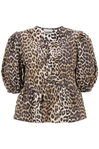 GANNI LEOPARD PRINT PEPLUM BLOUSE