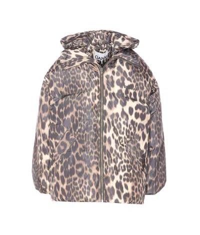 GANNI LEOPARD PRINT PUFFERS MIDI