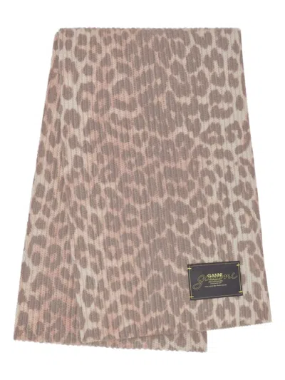 Ganni Gerippter Schal Mit Leopardenmuster In Brown