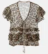 Ganni Leopard-print Ruffled Chiffon Blouse In Yellow