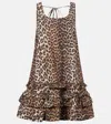 Ganni Brown Leopard Cotton Poplin Mini Dress
