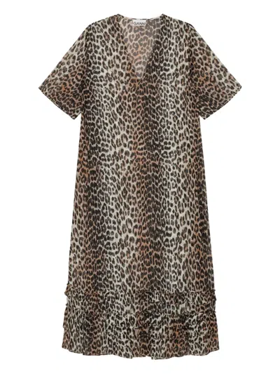 GANNI LEOPARD-PRINT RUFFLED DRESS