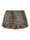Ganni Leopard Printed Chiffon Ruffled Shorts In Brown
