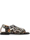 Ganni Feminine Buckle Flat Strap Sandals Leopard In Brown