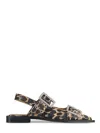 Ganni Leopard Satin Feminine Buckle Ballerinas In Multi