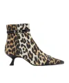 Ganni Eyelets Kitten Heel Boot Satin Print Ankle Boots Brown In Black