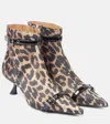 Ganni Eyelets Kitten Heel Boot Satin Print Ankle Boots Brown In Multicoloured