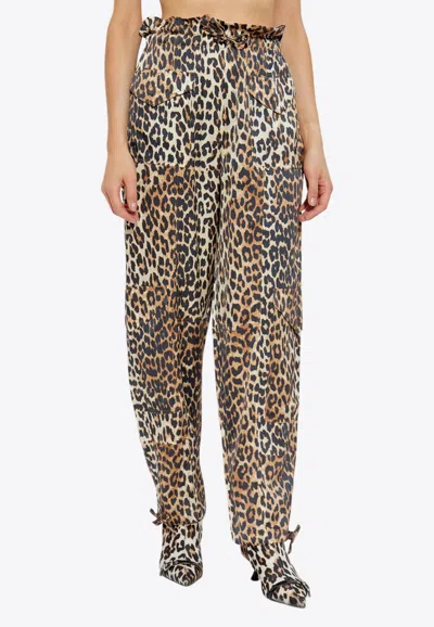 GANNI LEOPARD PRINT SATIN CARGO PANTS