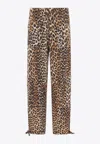 Ganni Leopard Print Satin Cargo Pants In Brown