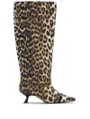 Ganni Slouchy Pointed Toe Kitten Heel Knee High Boot In Animal Print