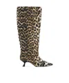 Ganni Slouchy Pointed Toe Kitten Heel Knee High Boot In Animal Print