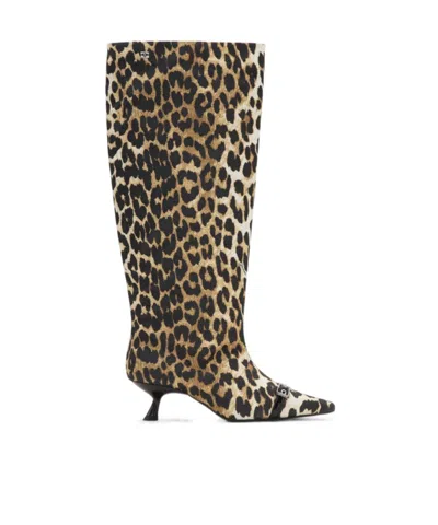 GANNI GANNI LEOPARD PRINT POINTED-TOE KNEE-LENGTH BOOTS