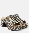 Ganni Leopard-print Satin Platform Mules In Brown