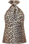Ganni Leopard Print Satin Top For In Leopard (brown)