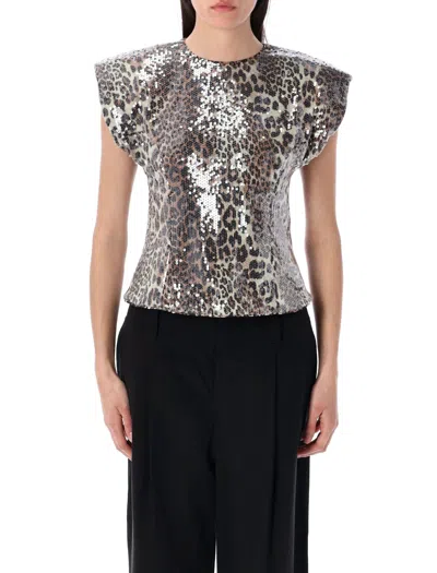 GANNI GANNI LEOPARD PRINT SEQUINED TOP