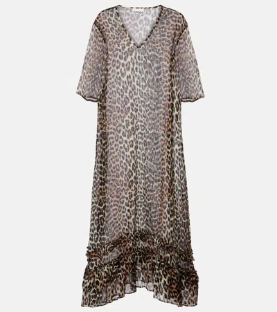 Ganni Leopard-print Sheer Chiffon Midi Dress In Animal Print
