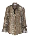 Ganni Printed Viscose Chiffon Tie String Shirt Shirts Animalier In Animal Print