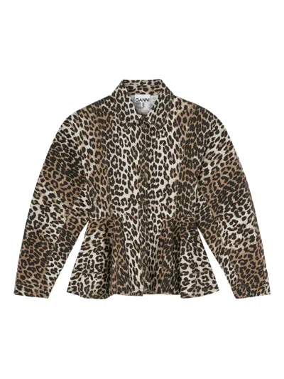Ganni Leopard-print Shirt In Brown