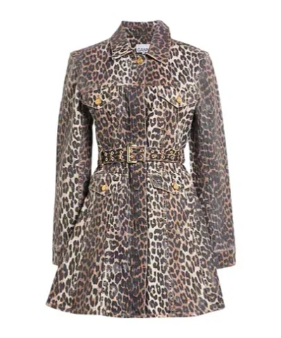 Ganni Leopard Print Shirt Dress In Animal Print