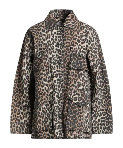 Ganni Leopard Print Short Coat In Black