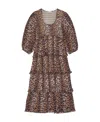 Ganni Leopard Pleated Georgette Flounce Smock Midi Dress In Multicolor
