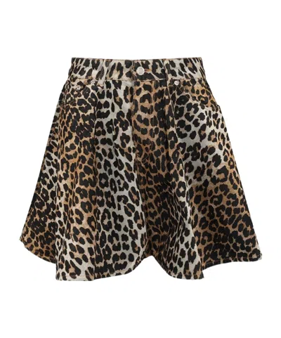 Ganni Women Leopard Print Miniskirt In Neutral