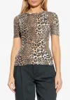 Ganni Leopard Print Slim T-shirt In Neutral