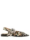 Ganni Multicolor Ballet Shoes With Double Buckle And All-over Leopard Print In Tech Fabric Woman In Brown
