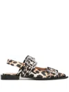 Ganni Leopard Print Slingback Ballets In Brown