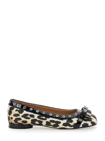 GANNI LEOPARD PRINT SLIP ON BALLET FLATS