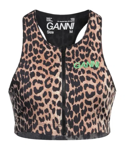 Ganni Leopard Print Sports Top In Multi