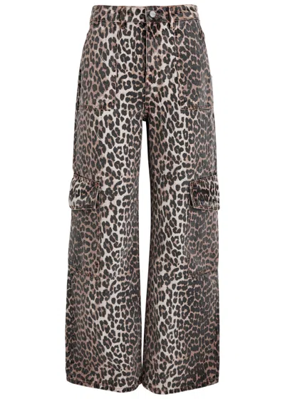 Ganni Leopard-print Straight-leg Cargo Jeans