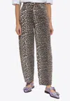 Ganni Stary Barrel Jeans In Leopard In Brown