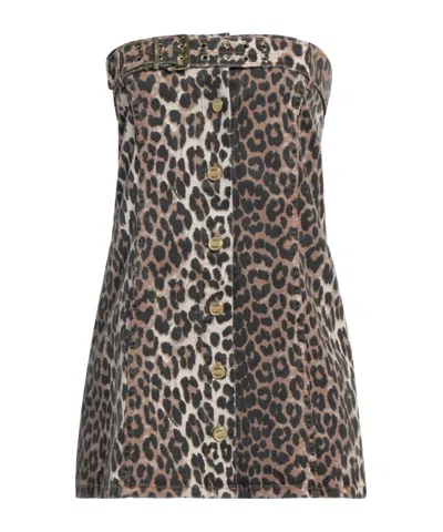 Ganni Leopard Print Strapless Tube Top In Animal Print