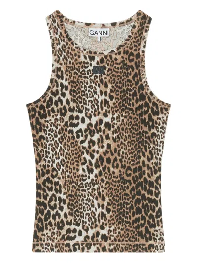Ganni Tanktop Mit Leoparden-print In Brown