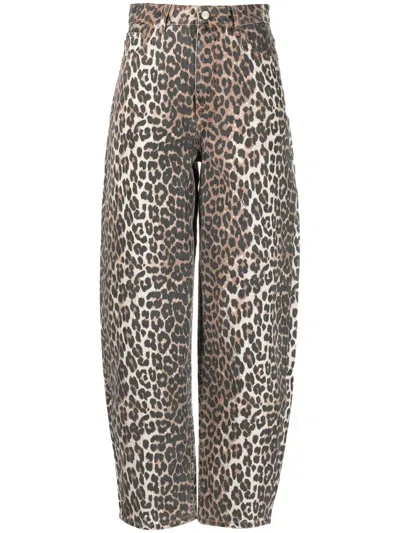 Ganni Printed Denim Jeans In Grey