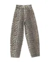 Ganni Leopard Print Barrel Jeans In Black