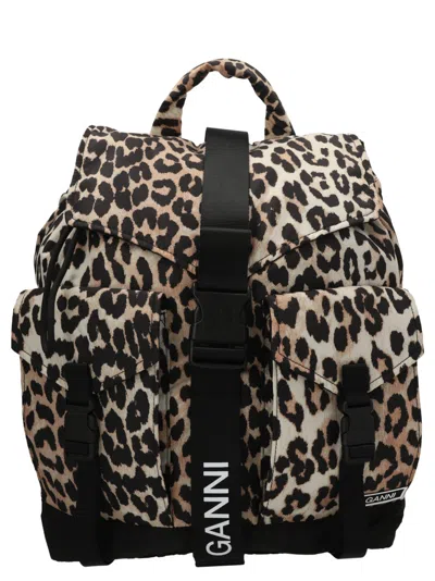 Ganni Leopard Print Tech Backpack