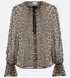 Ganni Printed Viscose Chiffon Tie String Shirt Shirts Animalier In Animal Print