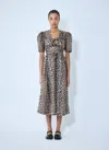 Ganni Belted Bow-embellished Leopard-print Cotton-poplin Midi Dress In Brown