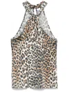 Ganni Leopard Print Satin Top For In Brown